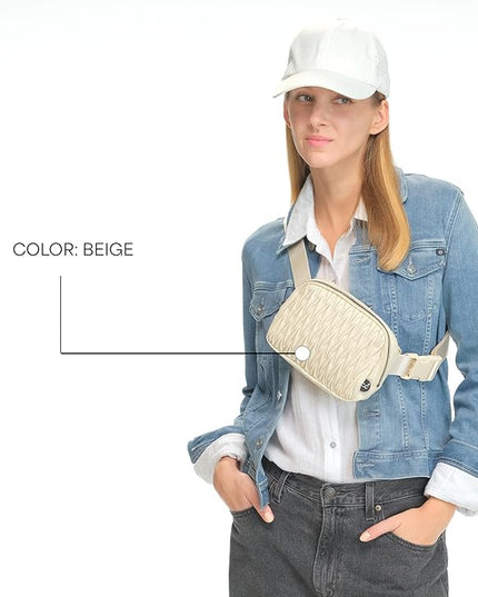 C.C Belt Bag for Women – Quilted Fanny Pack Crossbody Waist Bag with Adjustable Strap, Fashion Gift Idea (Materasse - Beige)