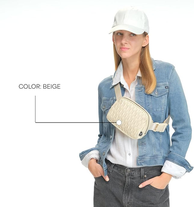 C.C Belt Bag for Women – Quilted Fanny Pack Crossbody Waist Bag with Adjustable Strap, Fashion Gift Idea (Materasse - Beige)