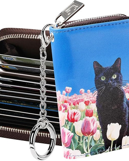 FurArt Zipper Wallet Women, RFID Blocking Credit Card Wallet, Business Card Holder, Compact Size KeyChain Wallet