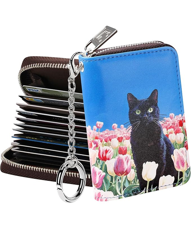 FurArt Zipper Wallet Women, RFID Blocking Credit Card Wallet, Business Card Holder, Compact Size KeyChain Wallet