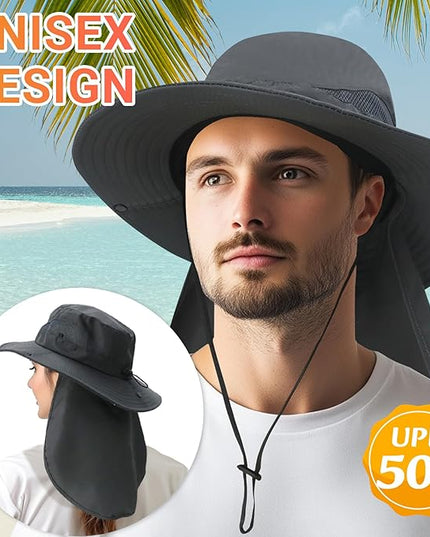 NPQQUAN Sun Hats for Men Women with Neck Flap UPF 50+ UV Protection Wide Brim Bucket Hat Safari Hiking Fishing Hats