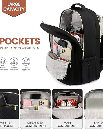 LOVEVOOK Laptop Backpack for Women 18.4 inch,Cute Womens Travel Backpack Purse,Professional Laptop Computer Bag,Waterproof Work Business College Teacher Bags Carry on Backpack with USB Port,Black