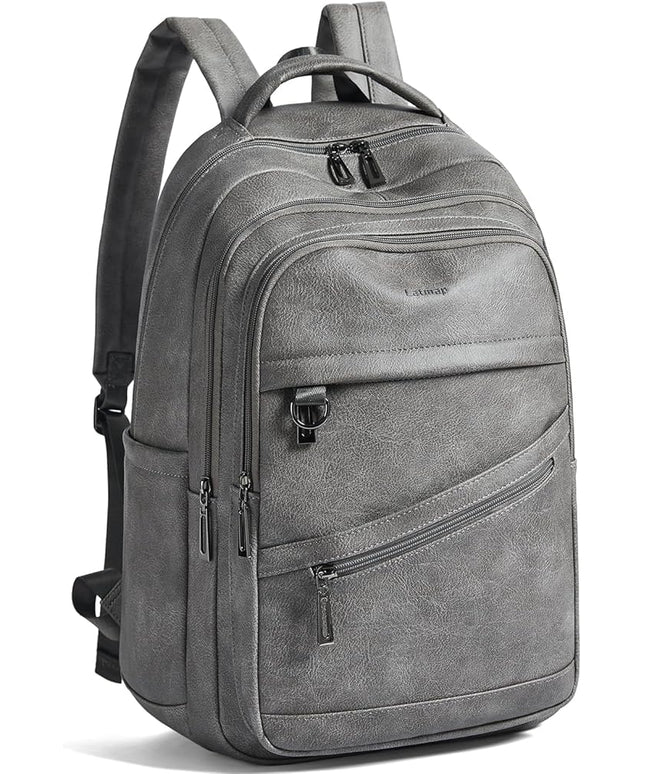 43L Backpack for Women Men - Vegan Leather Backpack Purse Travel Carry-on Bag College Bookbag Work fits 17" Laptop,DimGray
