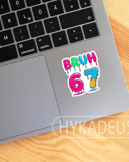 (3Pcs) Bruh 67 Dripping Stickers Funny Six Seven Meme Gen Alpha Slang 6 7 Numbers Vinyl Decals Waterproof for Laptop, Water Bottle, Tumbler, 3" x 2.6"