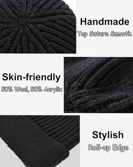 vidsel Thin Wool Fisherman Beanie for Men Women, Short Knit Cuff Trawler Watch Hats