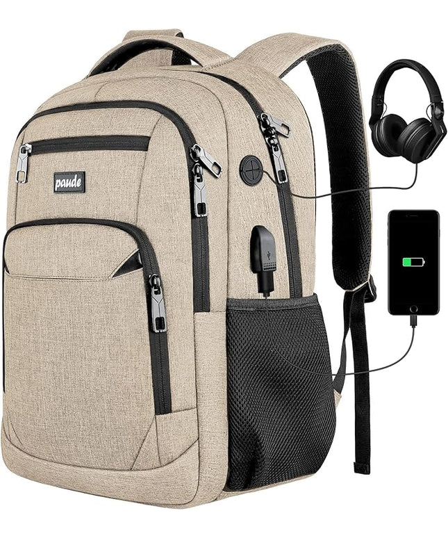 Paude Backpack for School, Laptop, Teens 17.3 Inch College Backpack for University, Business, Work, Travel - Beige