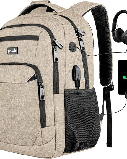 Paude Backpack for Teens, Laptop, College, University, Business, Travel - 15.6 Inch, Beige