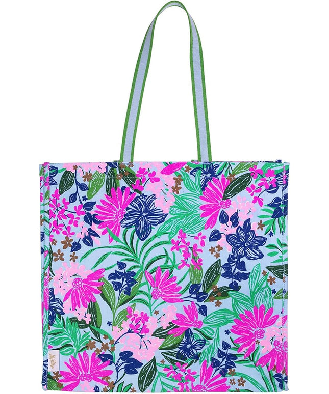 Lilly Pulitzer 18" x 17" Eco Tote, Market Shopper Bag, Oversize Reusable Grocery Tote with Comfortable Shoulder Strap