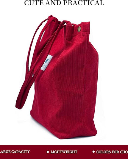 Corduroy Tote Bag Cute Tote Bags for Women Shoulder Bag with Inner Pocket for Work Beach Travel and Shopping Grocery