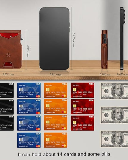 Wallet for Men Wallet with Slim Pop Up Card Holder 9-13 Cards, Bifold Minimalist Smart Wallet RFID Blocking Credit Card Holder with ID Window & Stretchable Cash Slot Compact Metal Aluminum Card Case