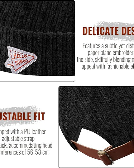 CLAPE Brimless Beanie Hat Corduroy Watch Cap Rolled Cuff Docker Cap Leon Skull Harbour Hat Unisex