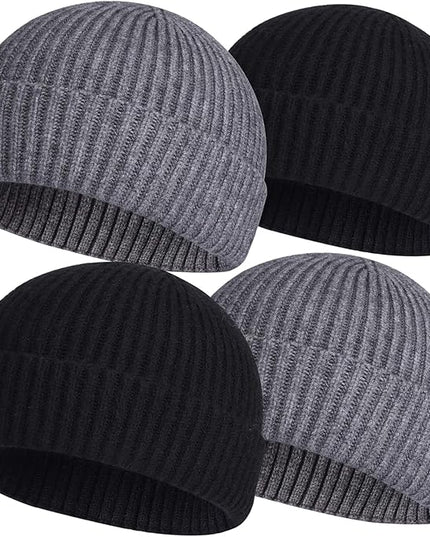 ROYBENS 4 Pack Wool Fisherman Beanies for Men, Knit Short Watch Cap Winter Warm Hats