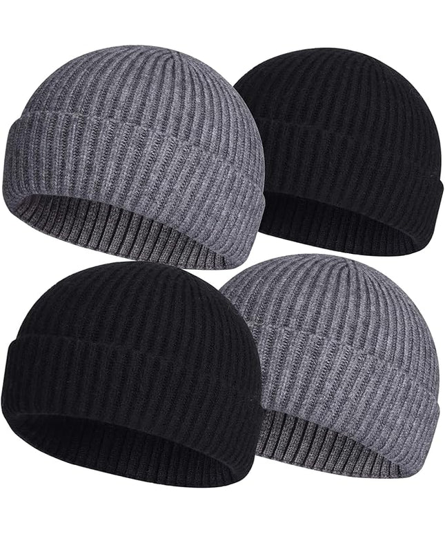 ROYBENS 4 Pack Wool Fisherman Beanies for Men, Knit Short Watch Cap Winter Warm Hats