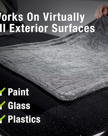 ExoForma Mega Car Drying Towel - Holds Up to 9 lbs, No Streaks, Scratches, or Water Spots | 1200 GSM Microfiber Double Twist Pile & Edgeless Design, 1 Quick & Effortless Dry - 24” x 36”