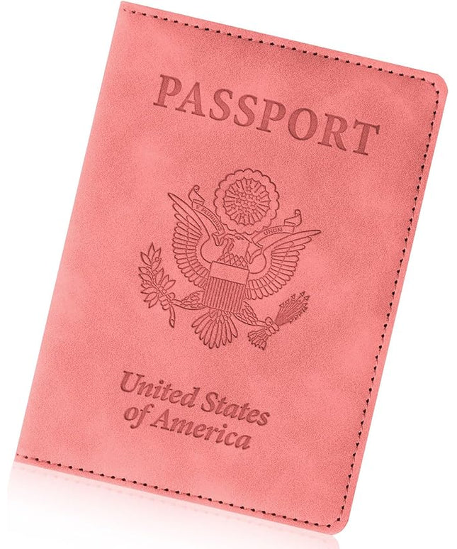 Passport Holder for Travel Essentials,RFID Blocking Passport Cover Wallet Card Case for Women and Men (Pink)