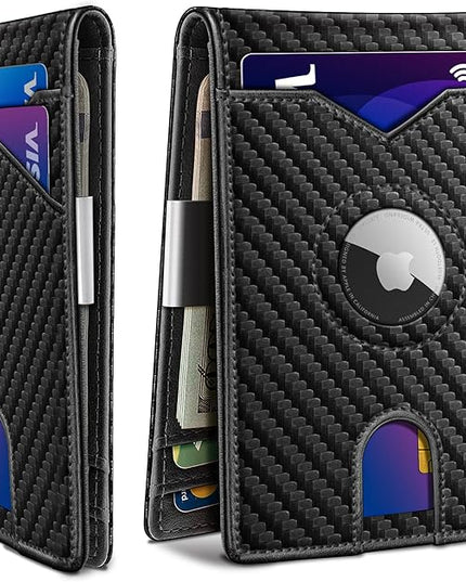 miyozi Airtag Wallet for Men,with Money Clip 11 Cards Slim Front Pocket Leather RFID Blocking Wallet with Gift Box