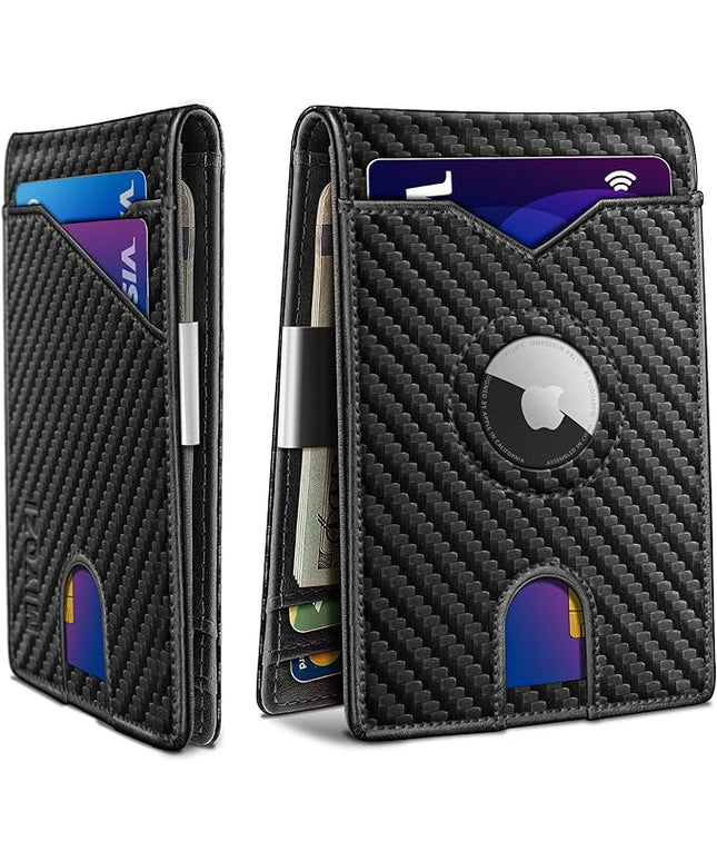 miyozi Airtag Wallet for Men,with Money Clip 11 Cards Slim Front Pocket Leather RFID Blocking Wallet with Gift Box