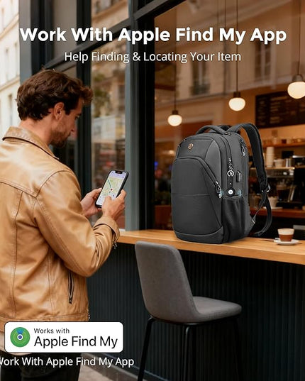 Swissdigital Design Adult Laptop Backpack, College Laptops Backpack with USB Charging Port for Men and Women Fits 16 Inch Notebook with Finder Keychain, Bluetooth Tracker, Item Locator for Keys