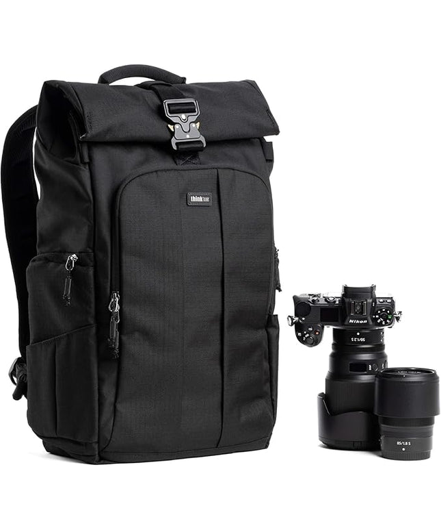 Think Tank FocusPoint 30L RollTop Camera Backpack - Asphalt Black: Expandable Travel & Camera Backpack with Laptop Sleeve, Quick Side and Back Access, Rain Cover – Versatile Photography & Travel Bag