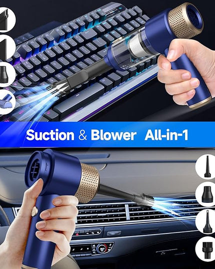Car Vacuum Cleaner, 16000PA Mini Car Vacuum Cordless Powerful, 7 in 1 Portable Handheld Vacuum Cordless with LED Light, Dual Filters, One-Touch Empty for Pet Hair, Home, Office