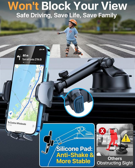 【98+LBS Strongest Suction & Military-Grade】Ultimate Car Phone Mount【Patent & Safety Certs】 Cell Phone Holder Truck Stand for Dashboard Windshield Vent for iPhone 17 Pro Max 16 15 Samsung (Dark Blue)