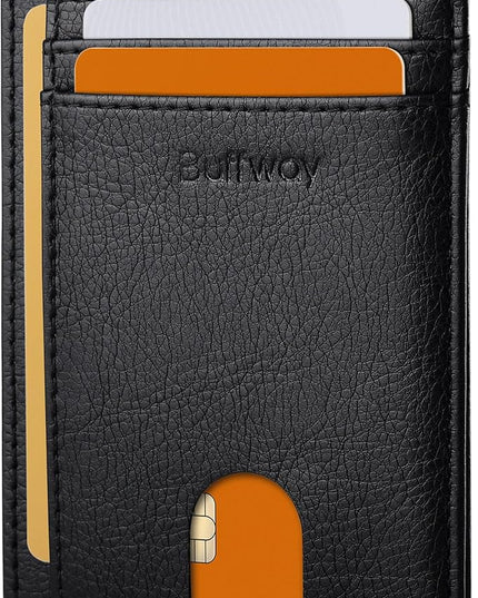 Buffway Slim Minimalist Front Pocket RFID Blocking Leather Wallets for Men and Women - Galactic Crack Black