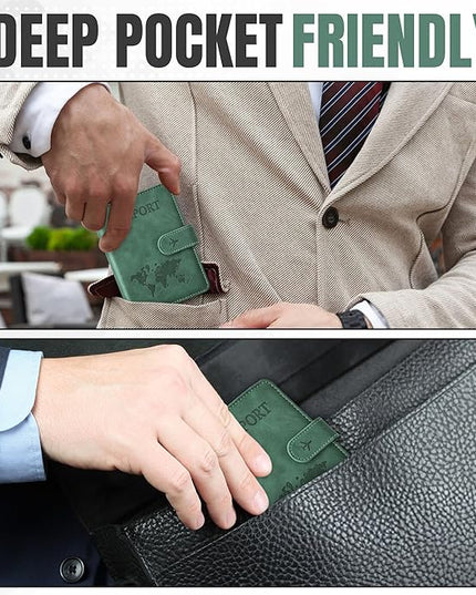 Passport Holder for Travel Essentials, Passport Wallet Cover Case for Travel Must Haves Accessories,Passport Book Holders for Women and Men BLACK (GREEN)