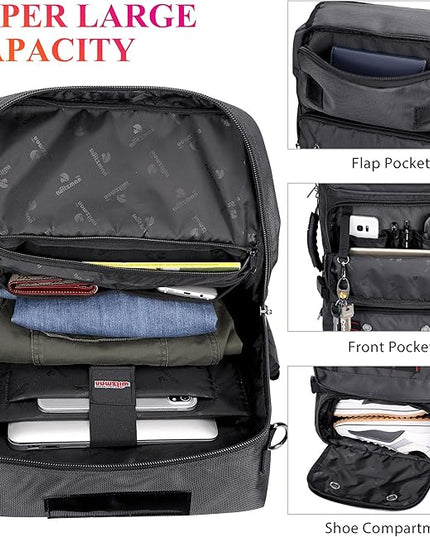 WITZMAN Carry on Travel Backpack for Men Women Airline Approved Convertible Nylon Duffle Backpack Luggage Bag (B682 Silvery Grey)