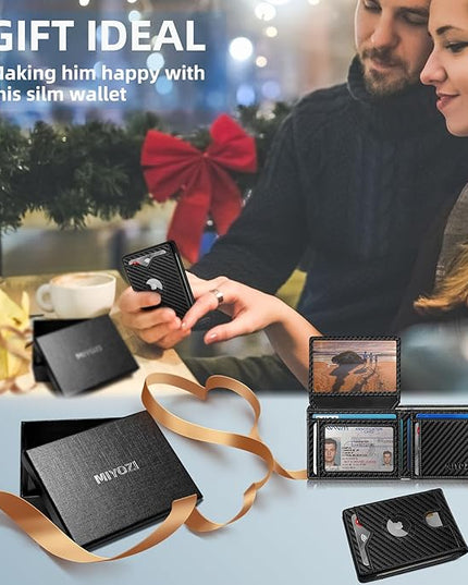 MIYOZI Airtag Wallet for Men,with Cash Pocket 2 ID Window 13 Cards,Slim Leather Wallet Front Pocket Card Holder RFID Blocking with Gift Box