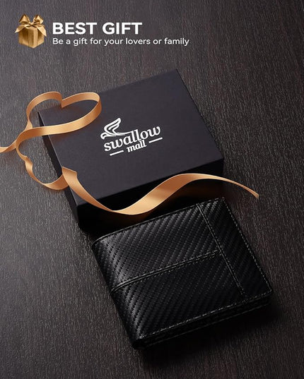 Swallowmall Leather Wallet for Mens Genuine Leather RFID Blocking Bifold Wallets with 2 ID Windows 13 Card Slots