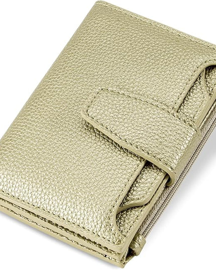Airkit Small Wallet Women RFID Blocking Soft Leather Bifold Compact Card Holder Wallet for Women with Zipper Coin Pocket 4 ID Window