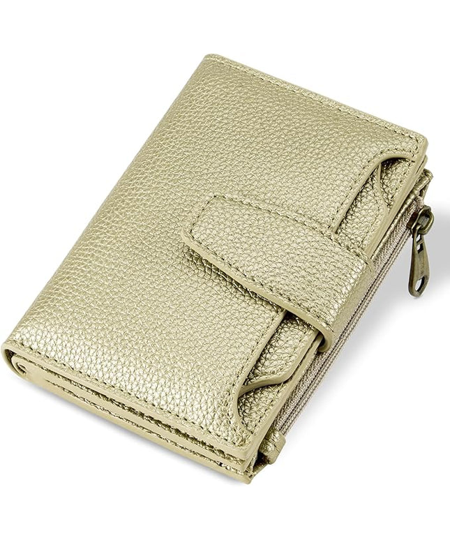 Airkit Small Wallet Women RFID Blocking Soft Leather Bifold Compact Card Holder Wallet for Women with Zipper Coin Pocket 4 ID Window