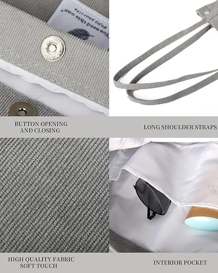 Corduroy Tote Bag Cute Tote Bags for Women Shoulder Bag with Inner Pocket for Work Beach Travel and Shopping Grocery