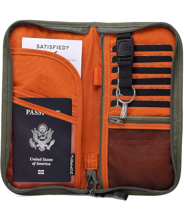 ZOPPEN Passport Holder Family RFID Passport Wallet, Passport Holder Women/Men, Travel Wallet Documents Organizer Zipper Case with Removable Wristlet Strap, Travel Essentials for Flying