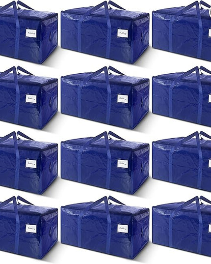 12 Pack Extra Heavy Duty Large Moving Bags with Strong Zipper & Carrying Handles, Sturdy Clothes Storage Bag Totes Bins, Packing Bags Moving Boxes College Moving Supplies, Dark Blue - 33 gal