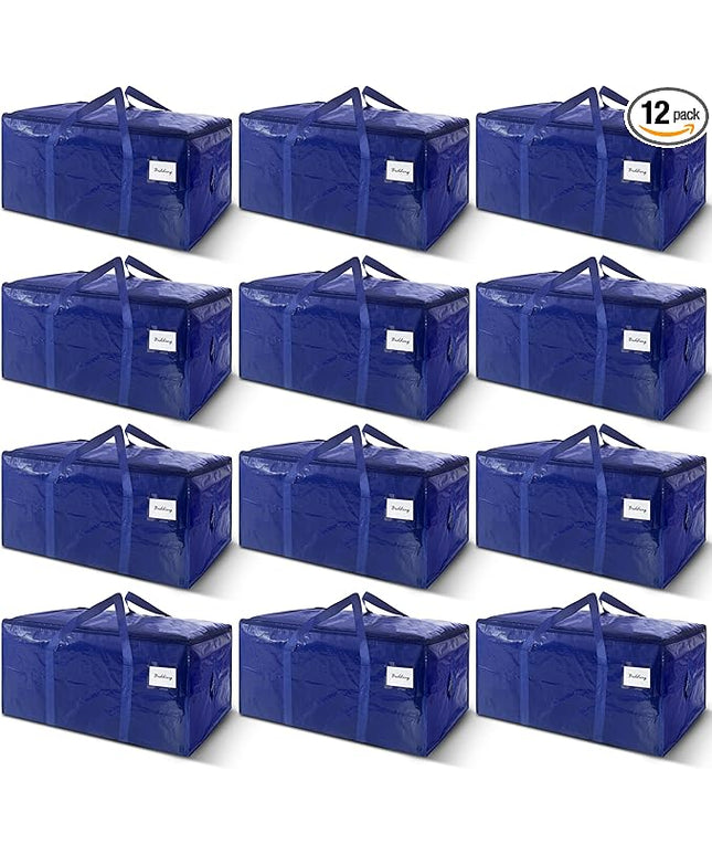 12 Pack Extra Heavy Duty Large Moving Bags with Strong Zipper & Carrying Handles, Sturdy Clothes Storage Bag Totes Bins, Packing Bags Moving Boxes College Moving Supplies, Dark Blue - 33 gal