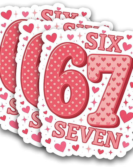 (3Pcs) 67 Stickers Funny Six Seven Sticker 6 7 Number Decorations Vinyl Decals for Birthday Valentines Day Laptop, Water Bottle, Tumbler, Scrapbooking, Luggage, Waterproof 3" x 2.3"