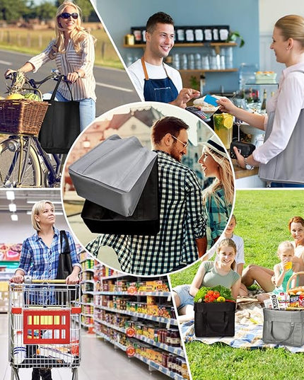 JERIA 24-Pack Reusable Grocery Bags，Large Washable Foldable Shopping Bags，Heavy Duty Tote Bags with Reinforced Handles