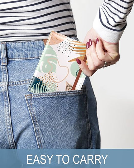 Passport and Vaccine Card Holder, Green Leaves, Leather, Slim, RFID Shielding, Boho Style