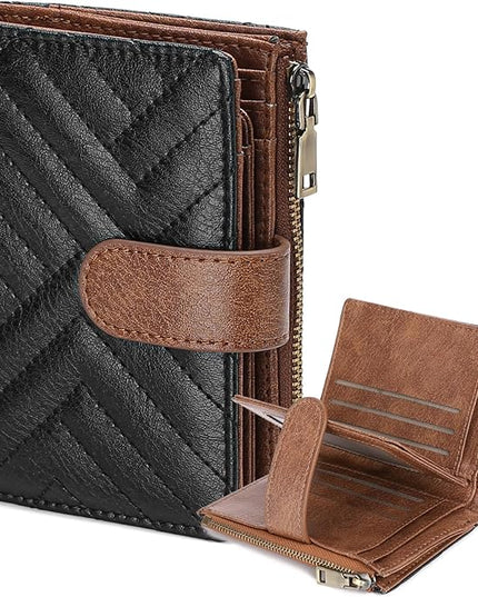 GAEKEAO Small Wallet for Women, Bifold Leather RFID Blocking Ladies Compact Card Holder with Zipper Pocket & ID Window