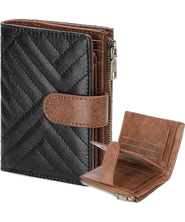 GAEKEAO Small Wallet for Women, Bifold Leather RFID Blocking Ladies Compact Card Holder with Zipper Pocket & ID Window