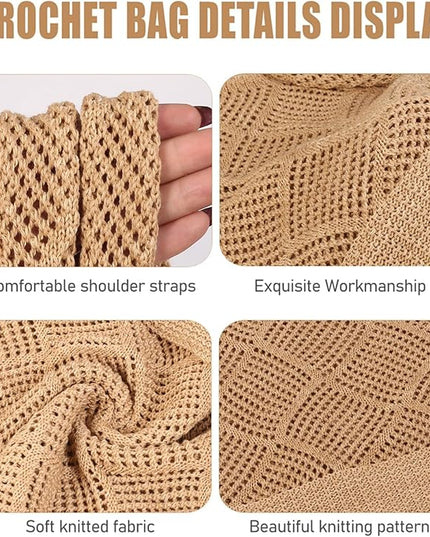 COOKOOKY Crochet Beach Tote bag Summer Beach Bag for Women Aesthetic Mesh Tote Bag Hippie Bag Knit Bag