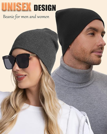 choshion 100% Cotton Beanie Hat, Cuffless Beanies Warm Knit Winter Skull Cap, Unisex Soft Fisherman Hats for Women Men