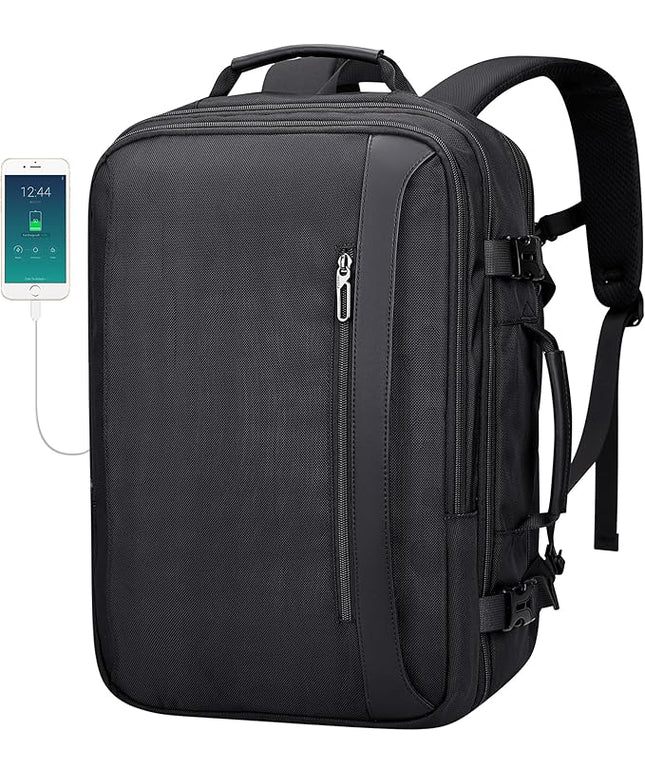 PIJUSHI Travel Backpack for Women Men Expandable Carry on Luggage Backpack Airline Approved Personal Item Laptop Bag(PE034 Black)