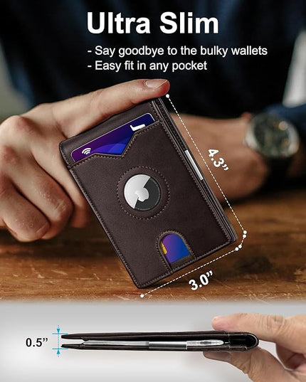 miyozi Airtag Wallet for Men,with Money Clip 11 Cards Slim Front Pocket Leather RFID Blocking Wallet with Gift Box