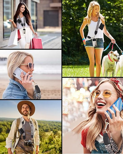 XANGNIER Clip and Go Strap for Phone with Wallet Crossbody,Phone Strap with Zippered Wallet, Adjustable Anti Theft Cellphone Lanyard for Women, Cellphone Chain Accessories,Leopard