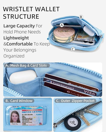 WESTBRONCO Wristlet Wallets for Women Nylon Quilted RFID Wallet with 3 Zipper Purse for Travel