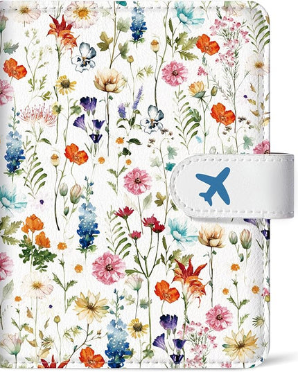 Passport Holder for Travel Essentials, RFID Blocking Leather Cover Wallet with Magnetic Closure, Aesthetic & Cute Passport Book Case for Women and Men - Wildflower