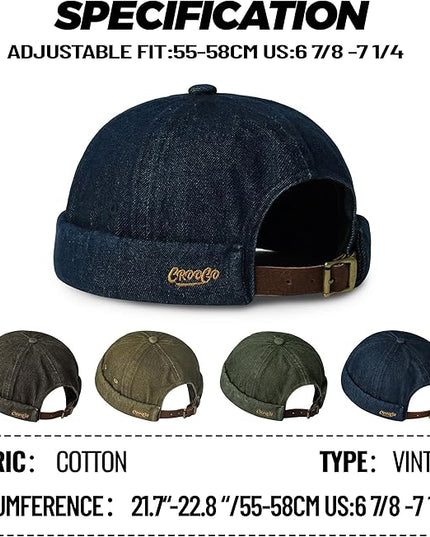 Croogo Denim Docker Hat Fashion Brimless Beanie Hat Retro Worker Skull Cap Rolled Cuff Sailor Cap Hip Hop Dancing Watch Cap