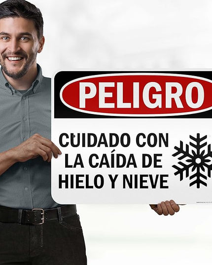 Danger Watch for Falling Ice and Snow Bilingual Sign, 18x24 Inches, 3M EGP Reflective .080 Aluminum, Fade Resistant, Made in USA by My Sign Center